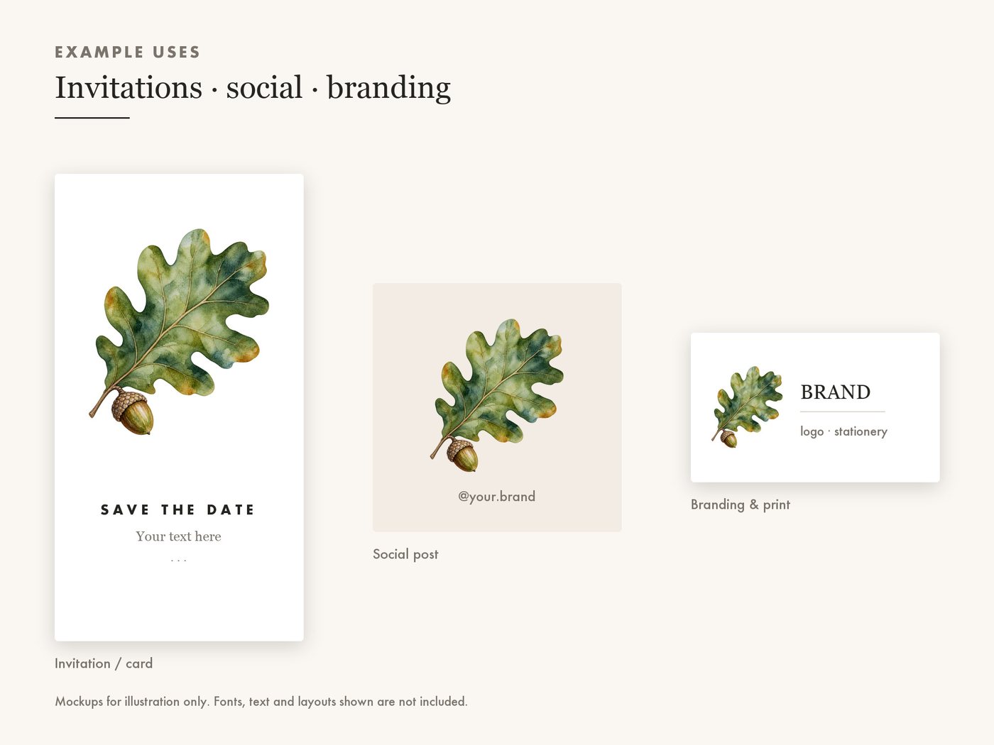 Oak Leaf and Acorn Clipart PNG, Autumn Woodland Graphic — use cases